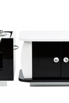 Set of table + table + hot plate – black / white